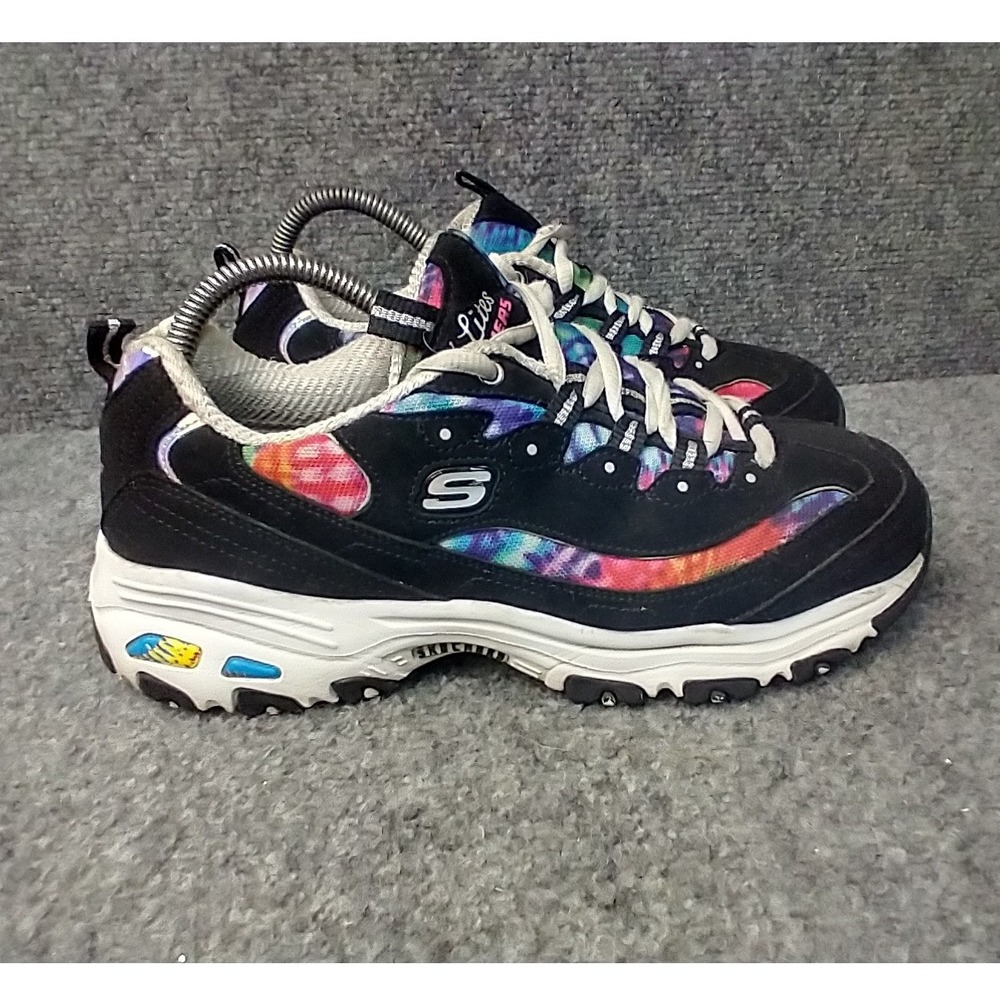 Skechers D Lites Sneakers Womens 8 Black Tie Dye Chunky Platform 119035